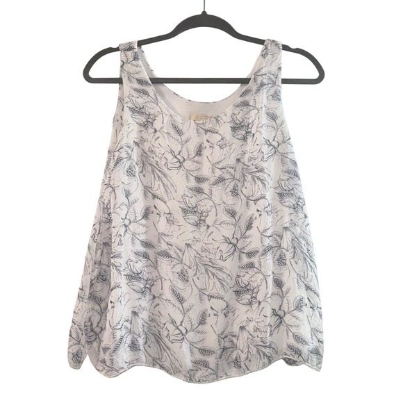 Giusy Tops - Giusy Made in Italy Silk Floral Tank Top White Navy Blue Sleeveless Blouse Small